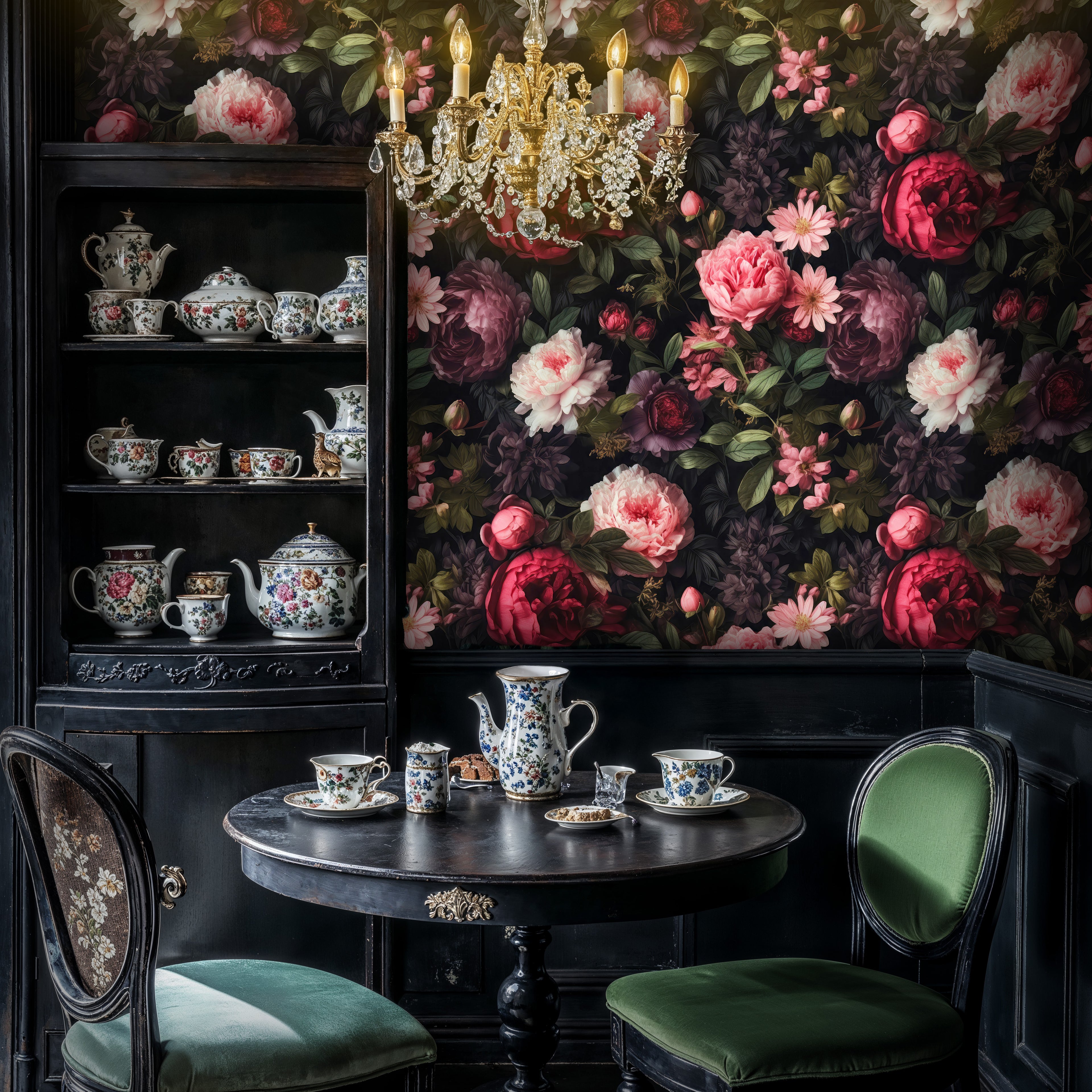 Vintage Bloom Peel and Stick Wallpaper, Moody Floral Decor