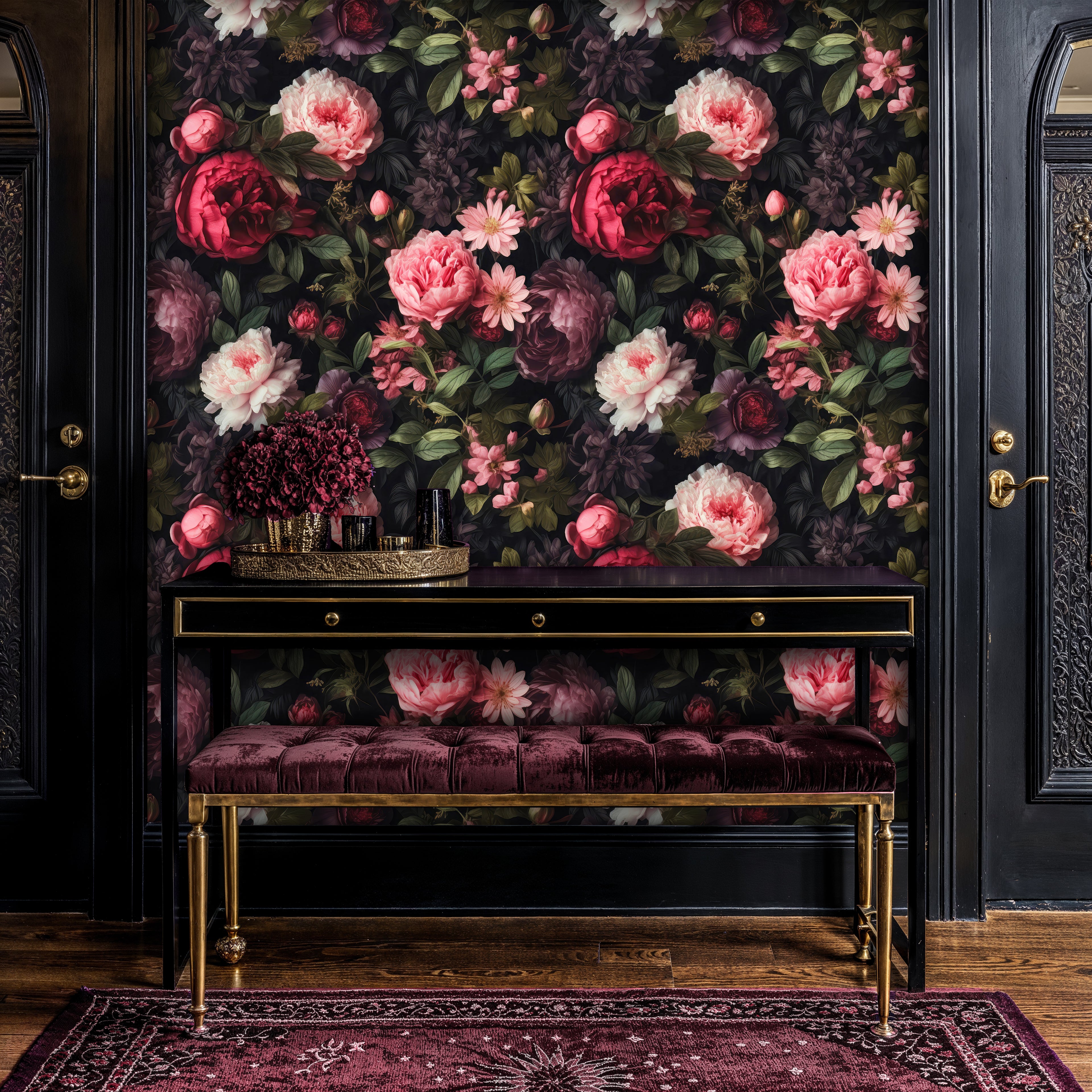 Vintage Bloom Peel and Stick Wallpaper, Moody Floral Decor