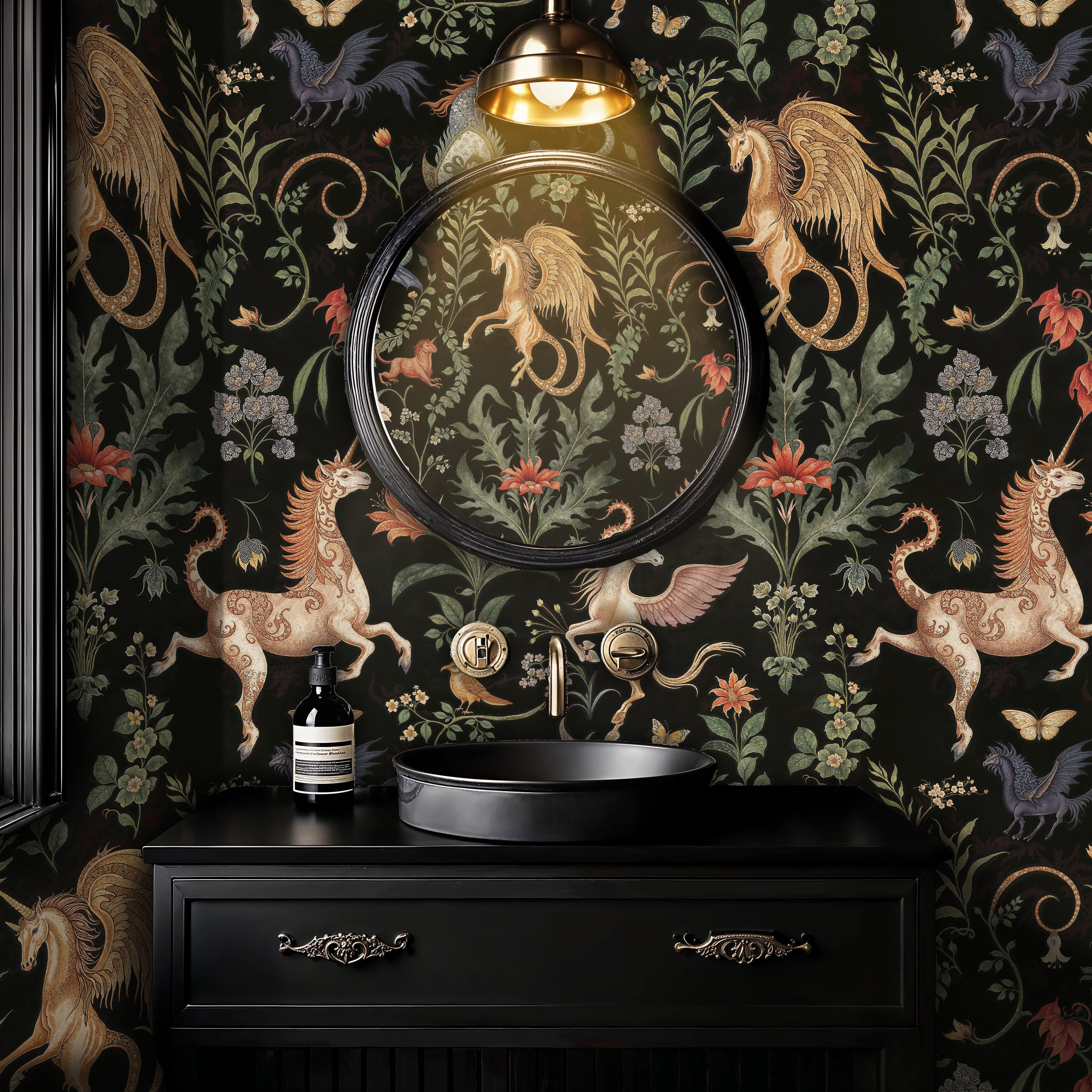 Unicorn Fantasy Wallpaper, Dark Fairytale Peel and Stick Mural
