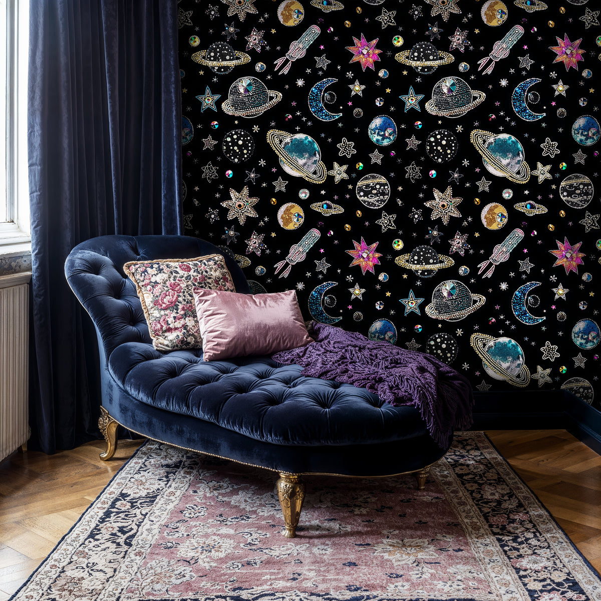 Celestial Galaxy Wallpaper Peel and Stick, Planet and Star Wall Mural, Cosmic Outer Space Decor