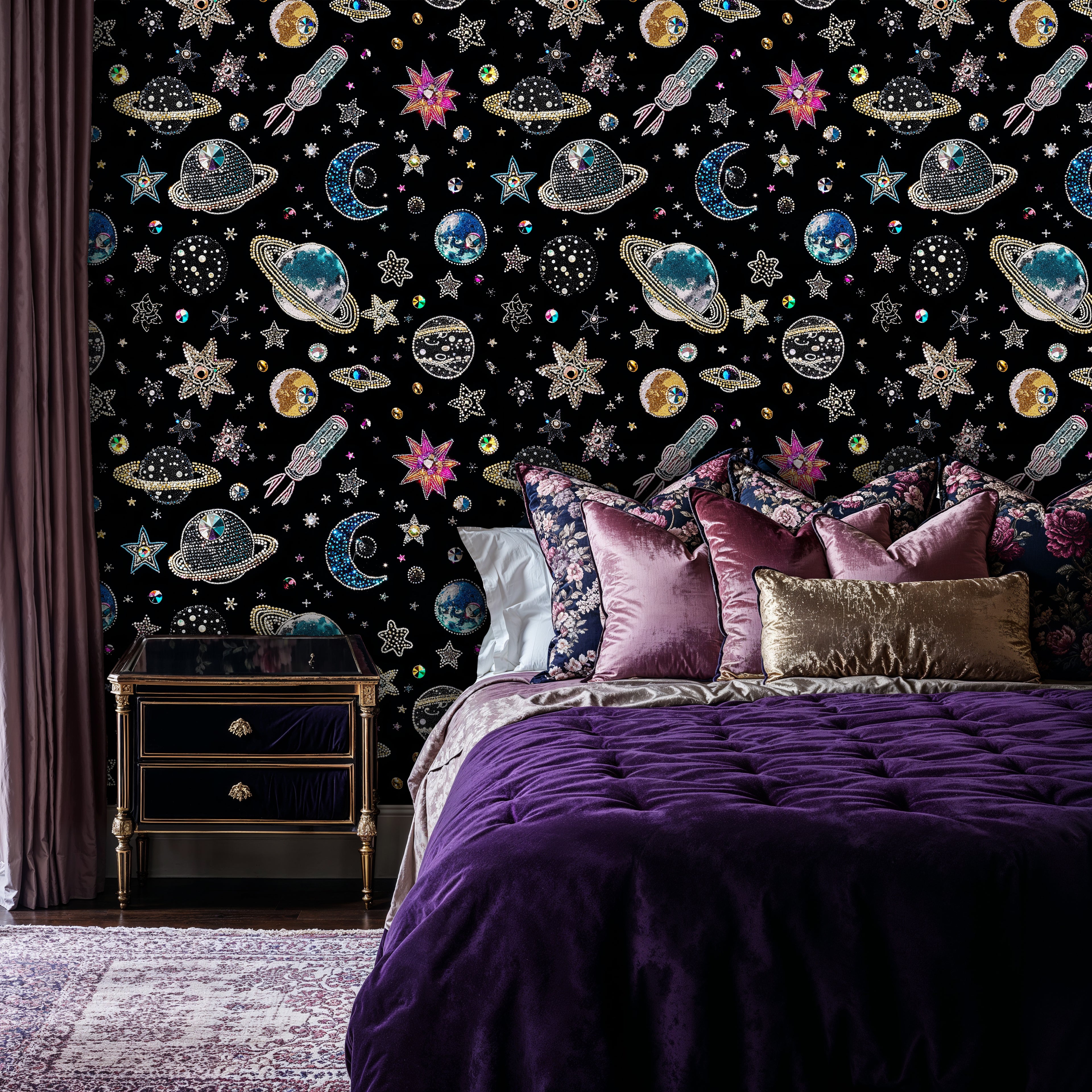 Celestial Galaxy Wallpaper Peel and Stick, Planet and Star Wall Mural, Cosmic Outer Space Decor