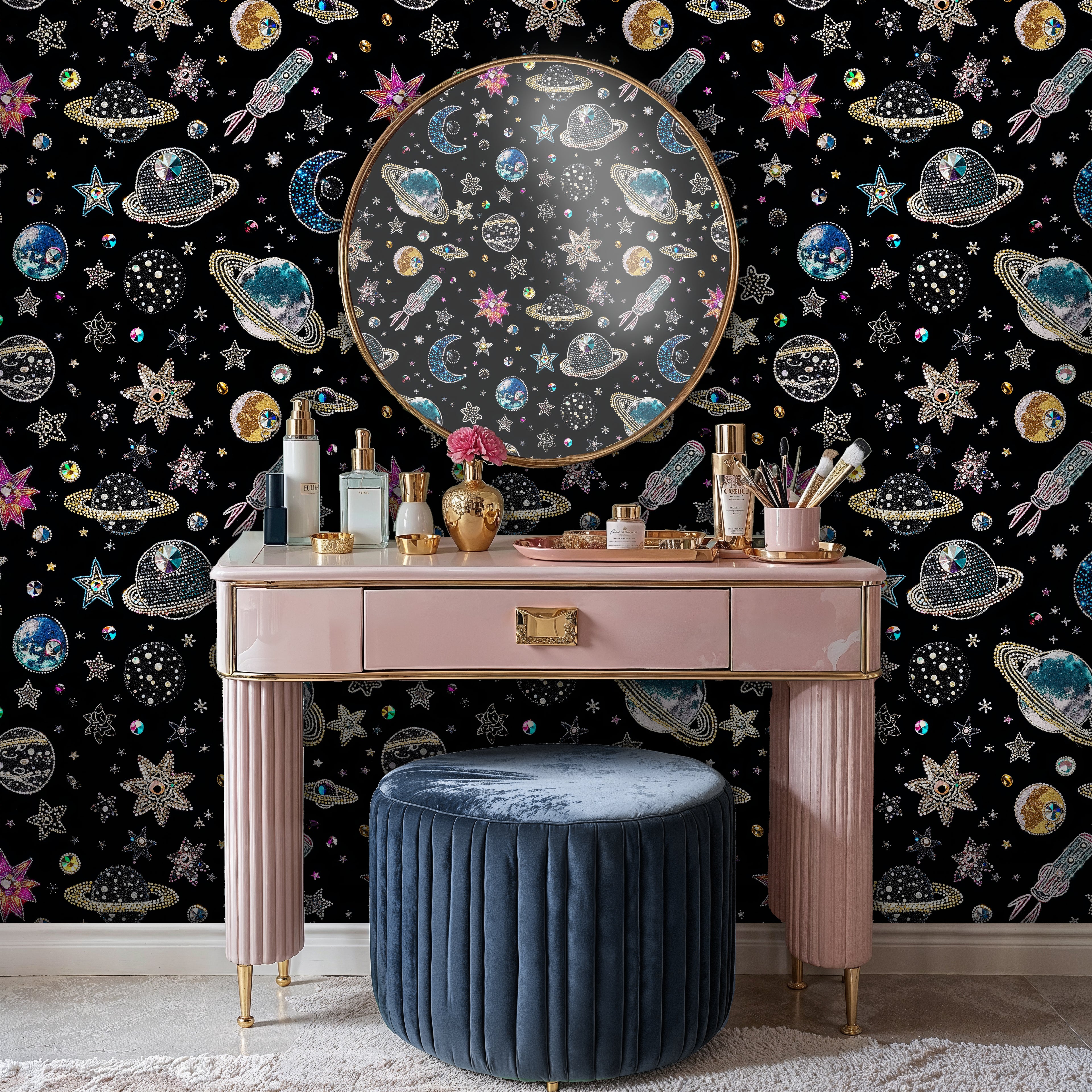 Celestial Galaxy Wallpaper Peel and Stick, Planet and Star Wall Mural, Cosmic Outer Space Decor