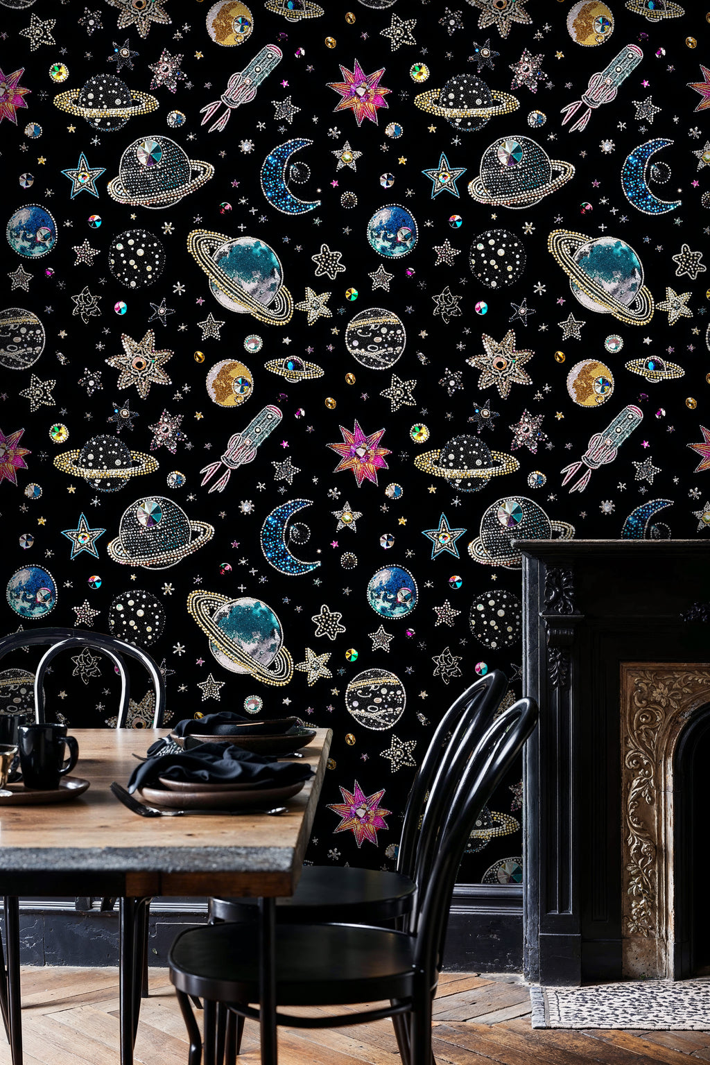 Celestial Galaxy Wallpaper Peel and Stick, Planet and Star Wall Mural, Cosmic Outer Space Decor