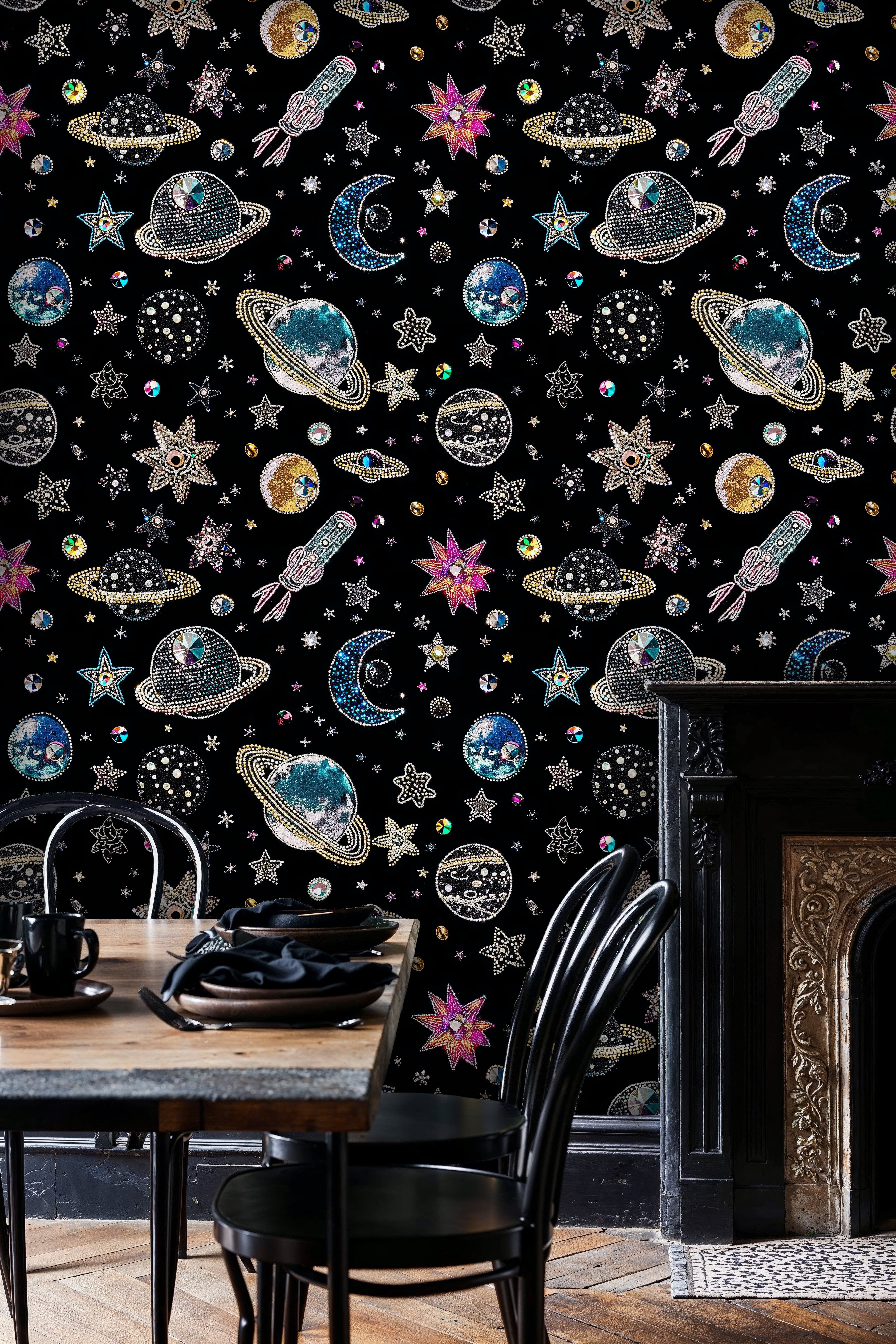 Celestial Galaxy Wallpaper Peel and Stick, Planet and Star Wall Mural, Cosmic Outer Space Decor