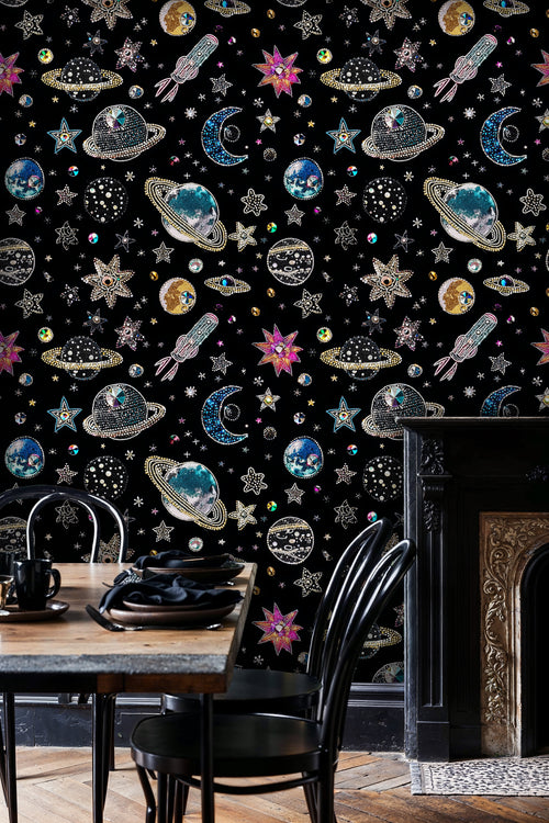 Celestial Galaxy Wallpaper Peel and Stick, Planet and Star Wall Mural, Cosmic Outer Space Decor
