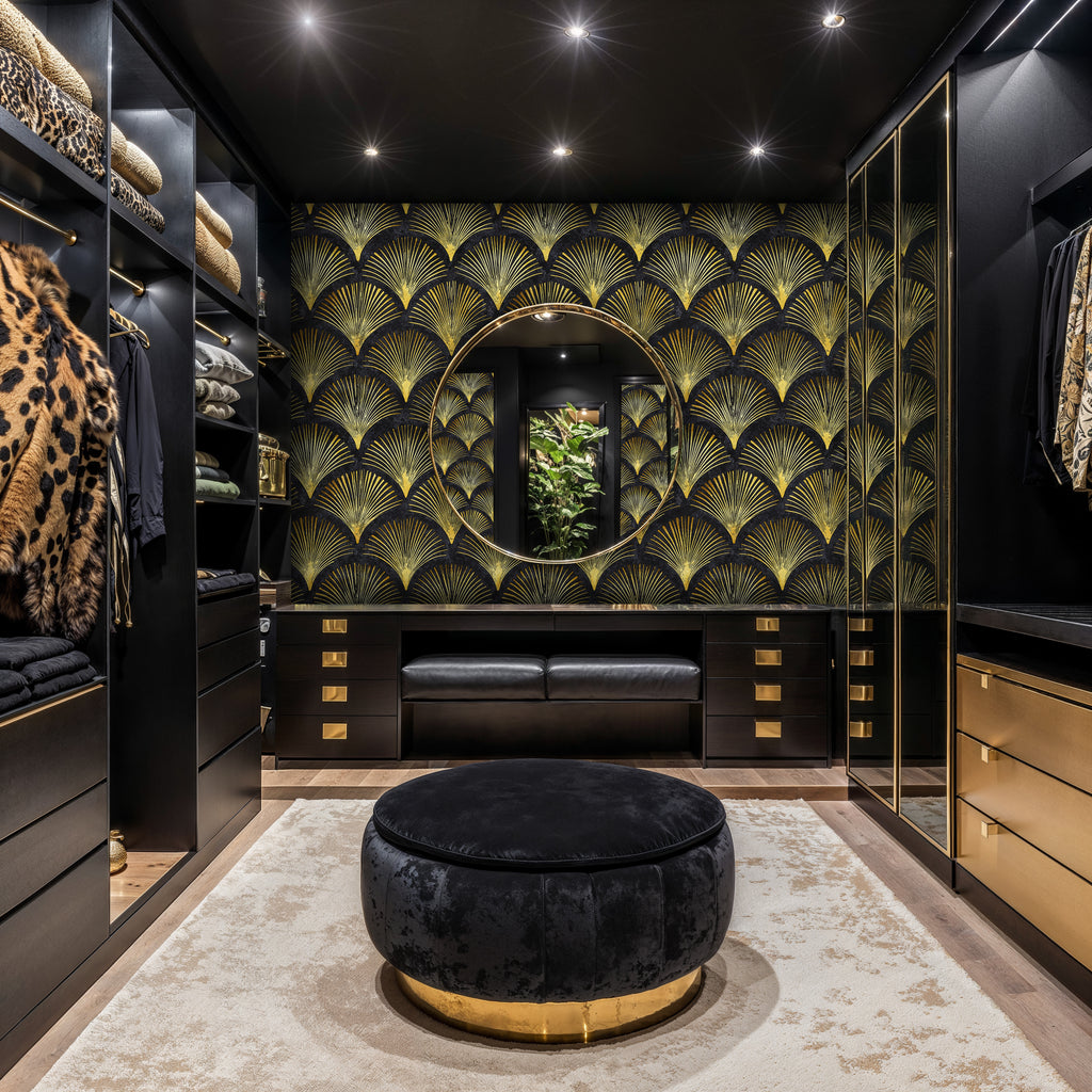 Art Deco Gold Wallpaper, Black and Gold Fan Peel and Stick Wall Mural